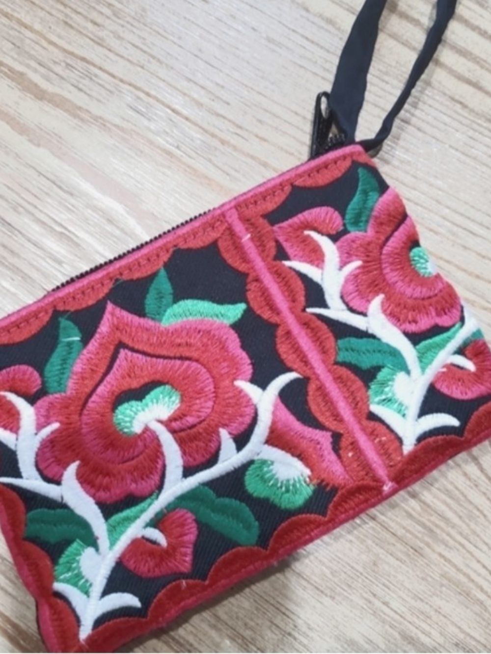 Embroidered Floral Wristlet Pouch-Handcrafted in Bali